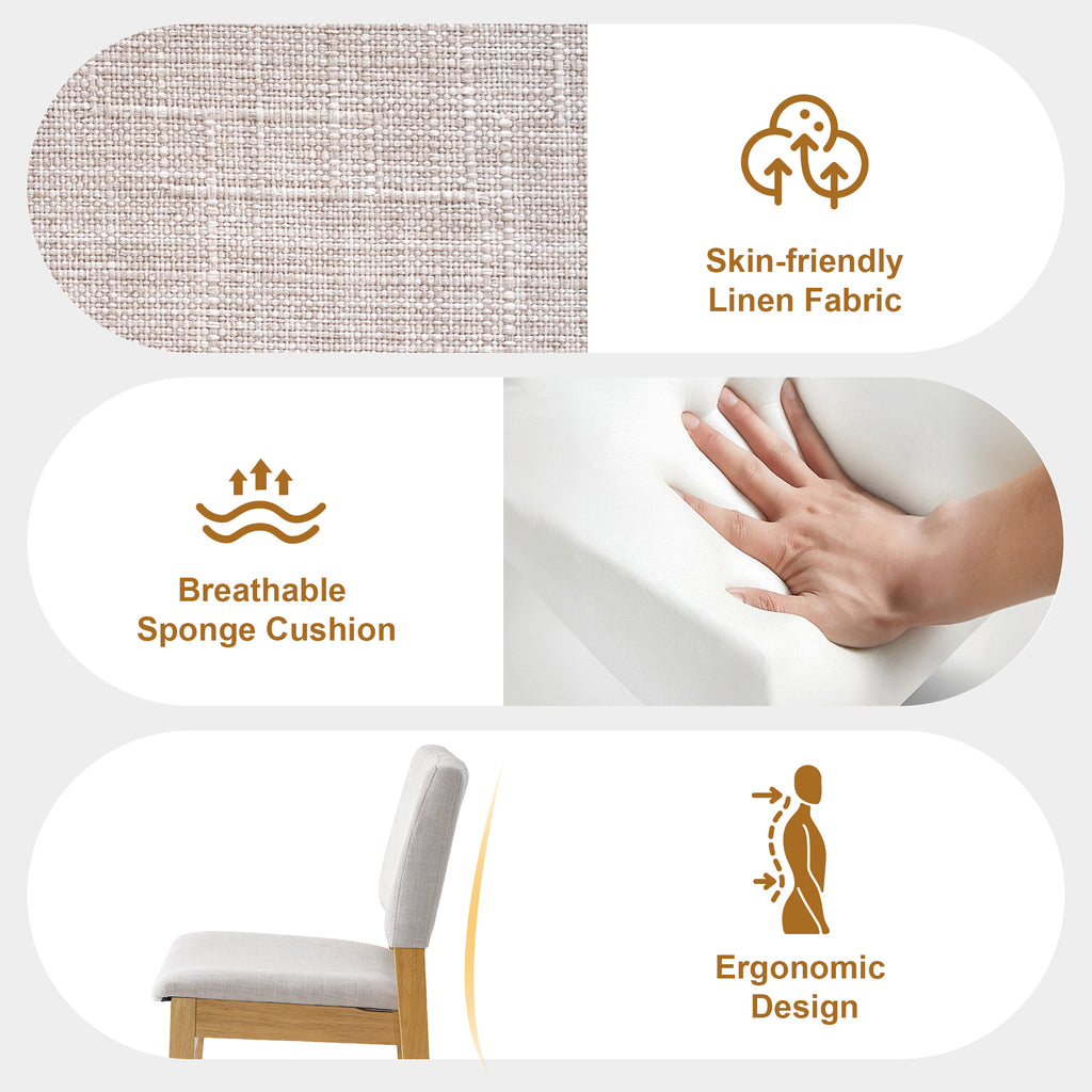 GDF Studio Upholstered Stackable Dining Chairs Set, Linen Fabric Kitchen Chairs with Solid Wood Frame (Set of 2)