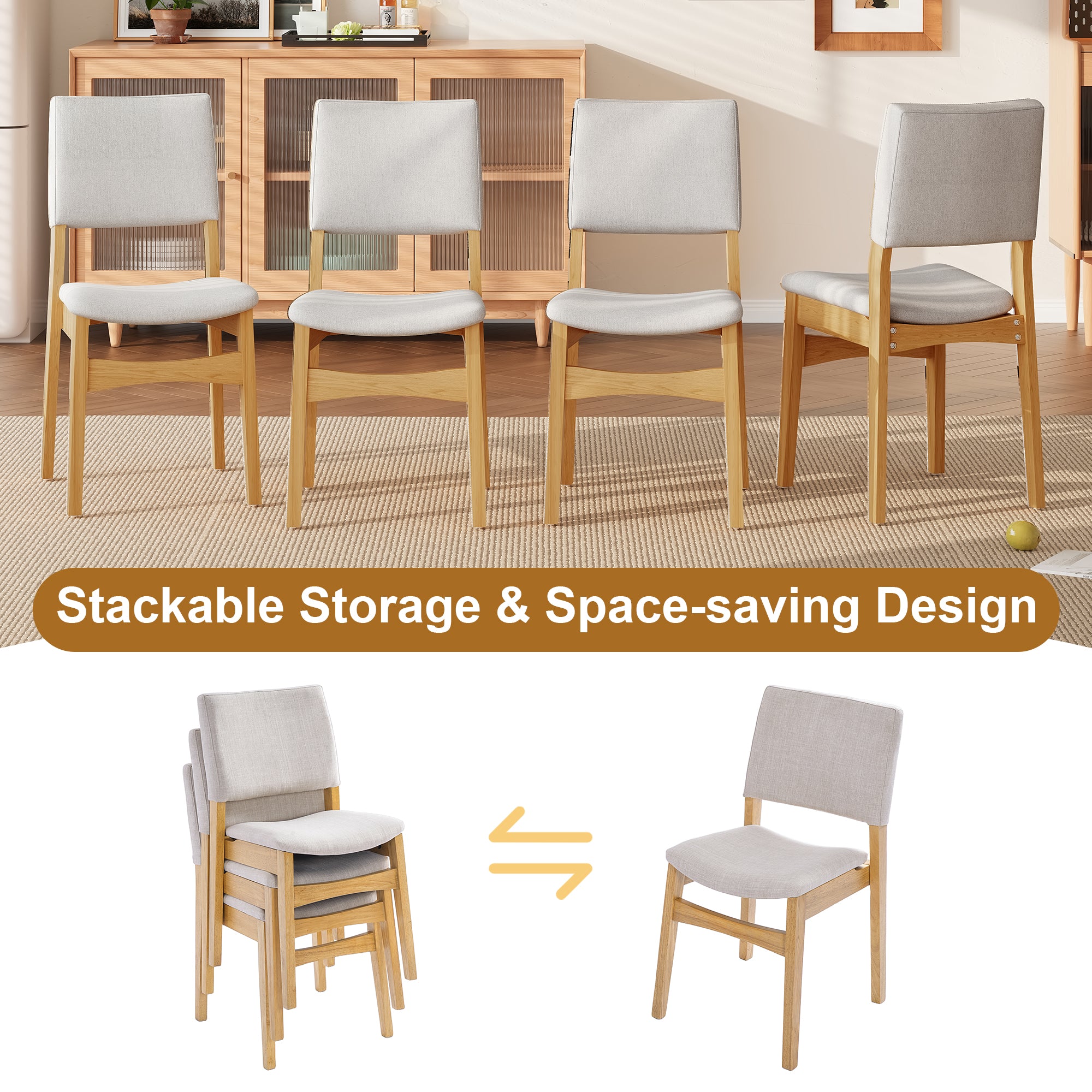 GDF Studio 5-Piece Dining Table Set with Stackable Chairs, Wood Kitchen Table Set for 4