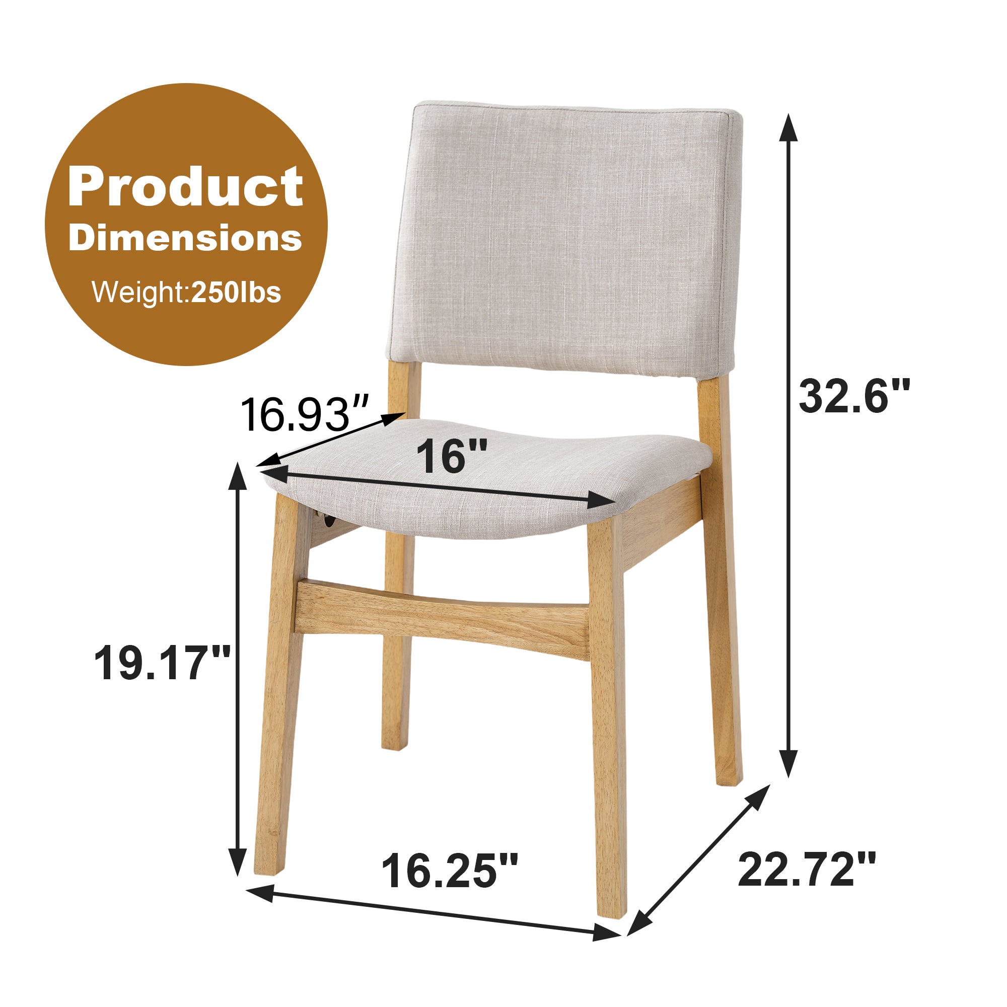 GDF Studio Upholstered Stackable Dining Chairs Set, Linen Fabric Kitchen Chairs with Solid Wood Frame (Set of 2)