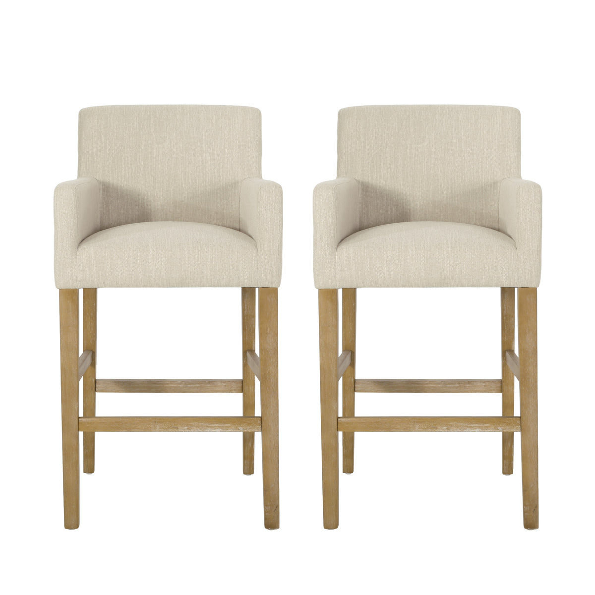 Christopher Knight Home Chilacot Modern 31" Rubberwood Upholstered Barstools, Beige/Brown, Set of 2