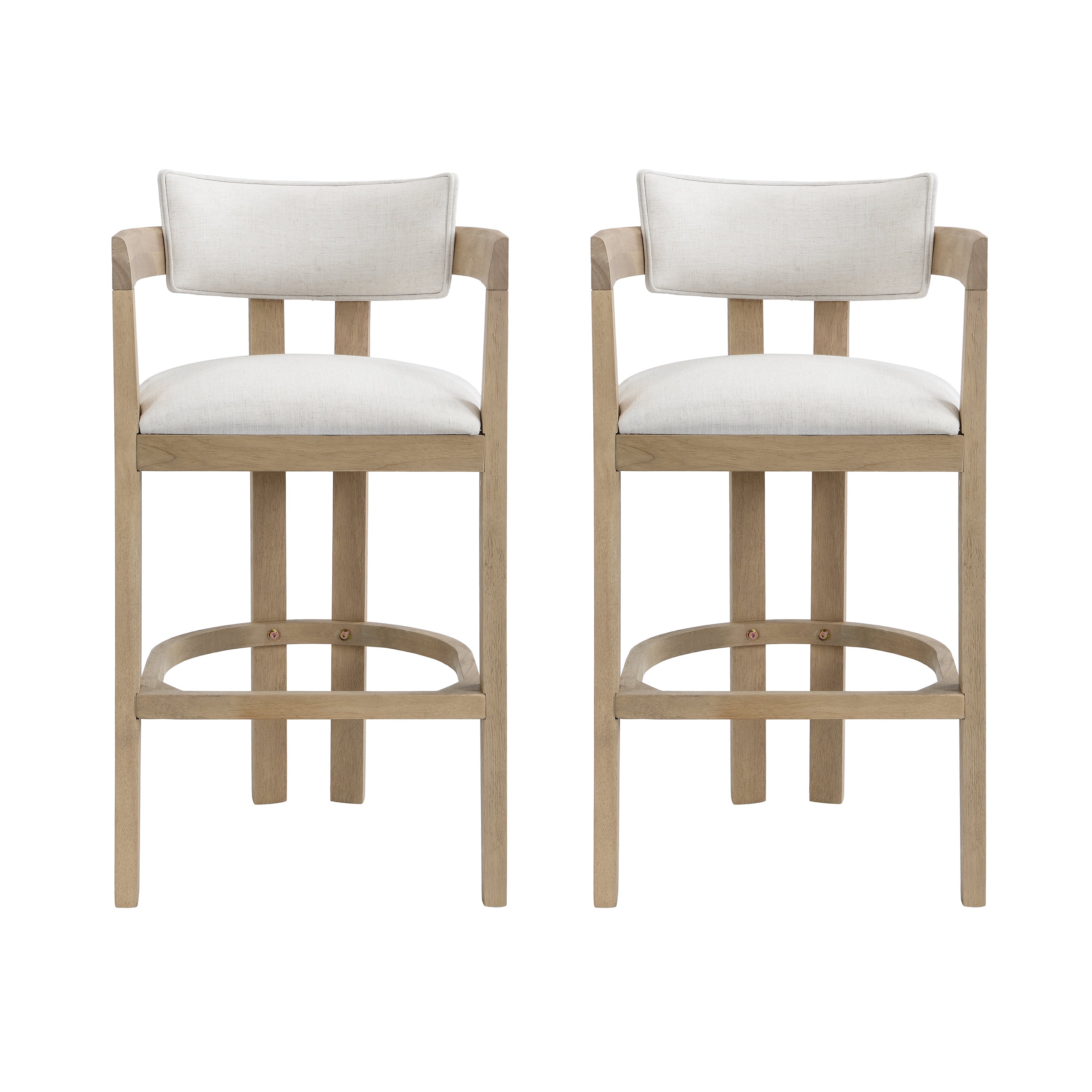Christopher Knight Home Peyton Rubberwood Upholstered Bar Stool with Curved Open Back (Set of 2), Light Ash