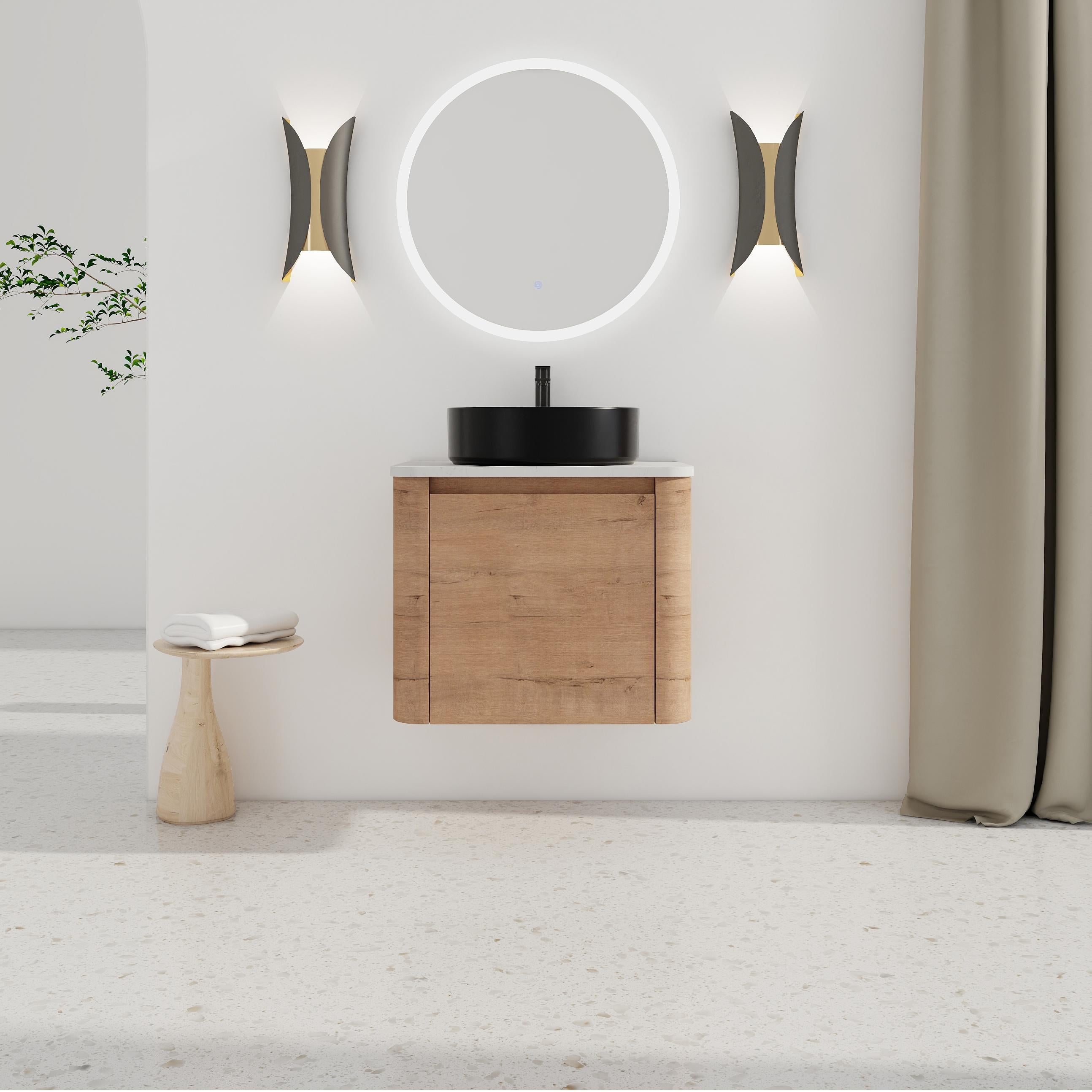 GDFStudio Ford Wall-Mounted Bathroom Vanity With Ceramic Round Sink, 24''
