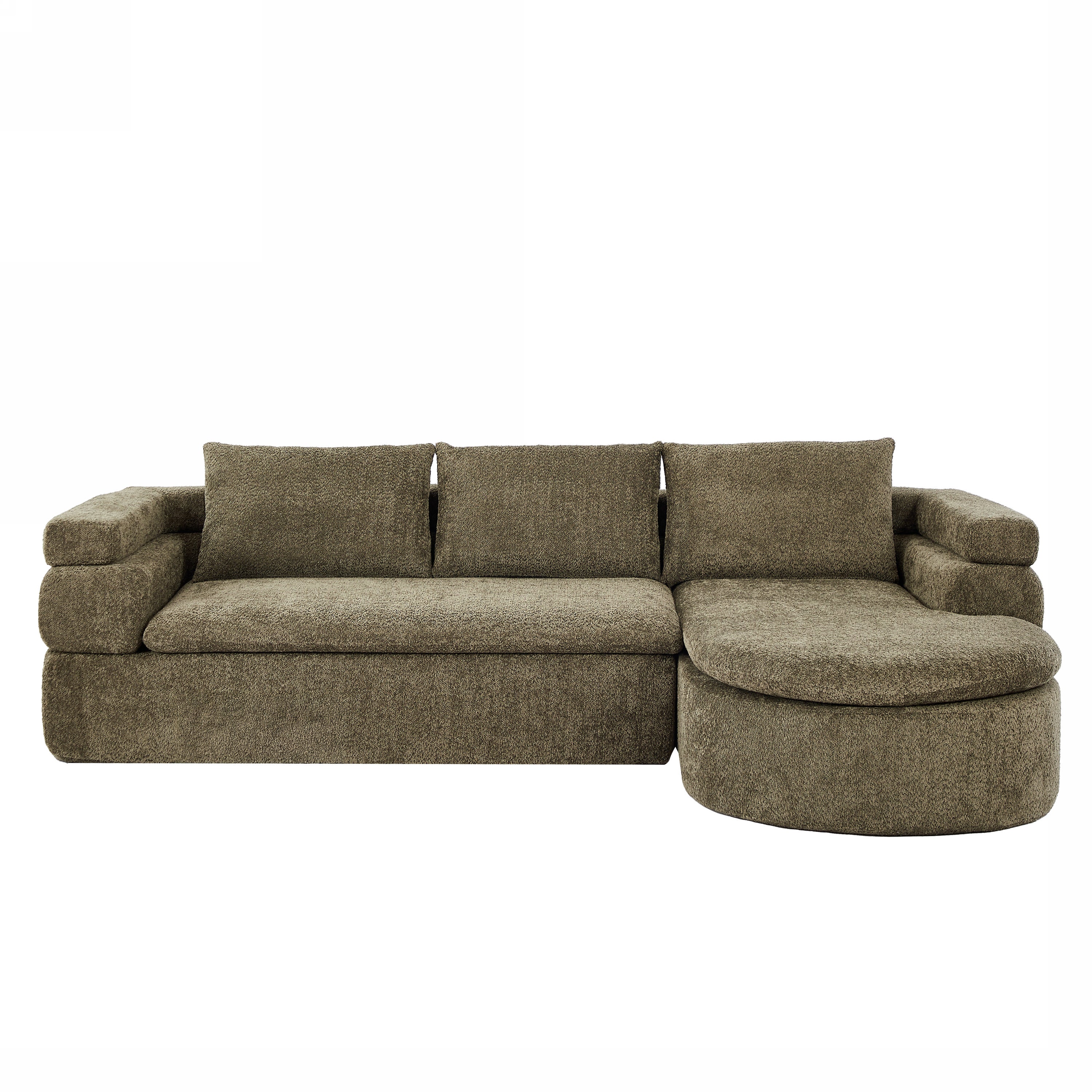 Christopher Knight Home Evelyne 106" Modern 4-Seater L Shaped Sectional Sofas with 3 Pillows, Olive Green