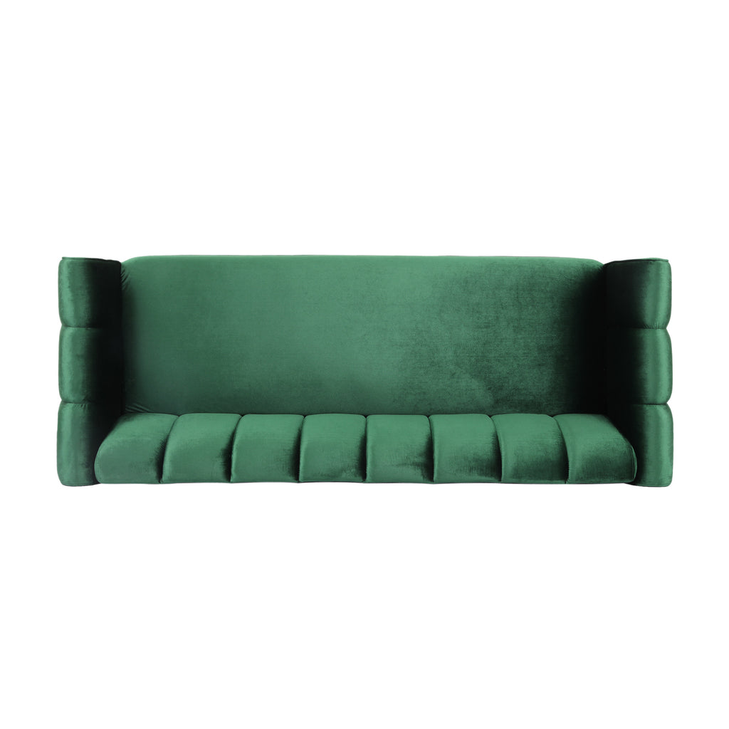 Modern Glam Velvet Sofa with Channel Stitching & Birch Wood Legs ¨C Luxury Upholstered Living Room Couch