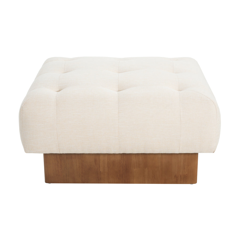 Christopher Knight Home Modern Linen Square Ottoman – Tufted Upholstered Footstool with Wood Legs for Living Room