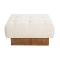 Christopher Knight Home Modern Linen Square Ottoman – Tufted Upholstered Footstool with Wood Legs for Living Room