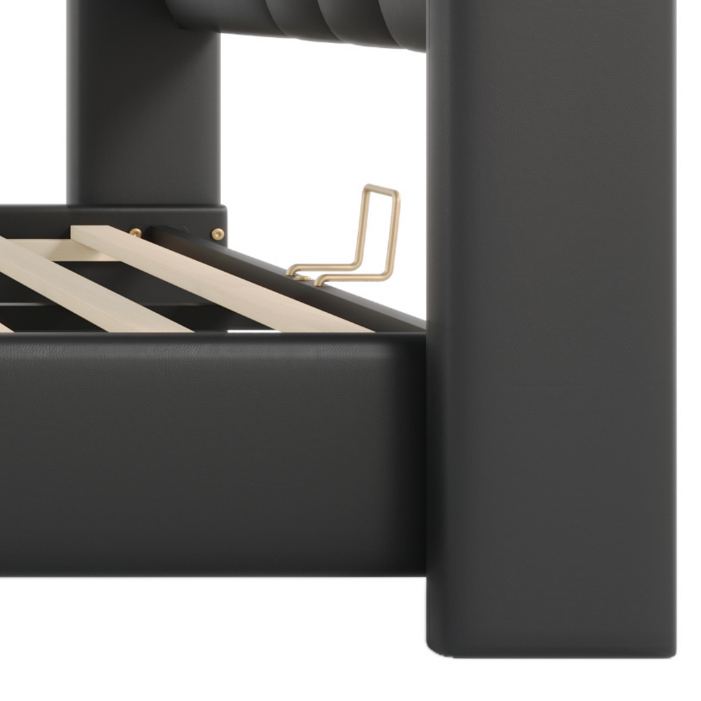 Christopher Knight Home Modern PU Leather Platform Bed with Wave Headboard & Wingback Design