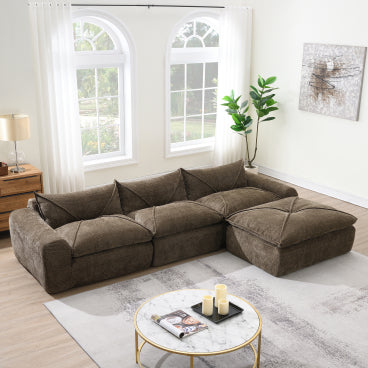 GDFStudio Milo Modern 116" Chenille Fully Compressed Modular Sofa with High-Density Foam and Ottoman, Brown