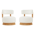 Christopher Knight Home Vyrn Farmhouse Rubberwood Upholstered Chairs with Curved Backrest and Thatched Roof Base (Set of 2), Beige
