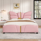 Christopher Knight Home Butterfly-Headboard PU Leather Platform Bed with Wood Slats & Metal Accents