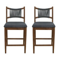 Christopher Knight Home Margaret Modern Rubberwood Upholstered Counter Stools with Woven Rope Backrest (Set of 2), Charcoal/Walnut