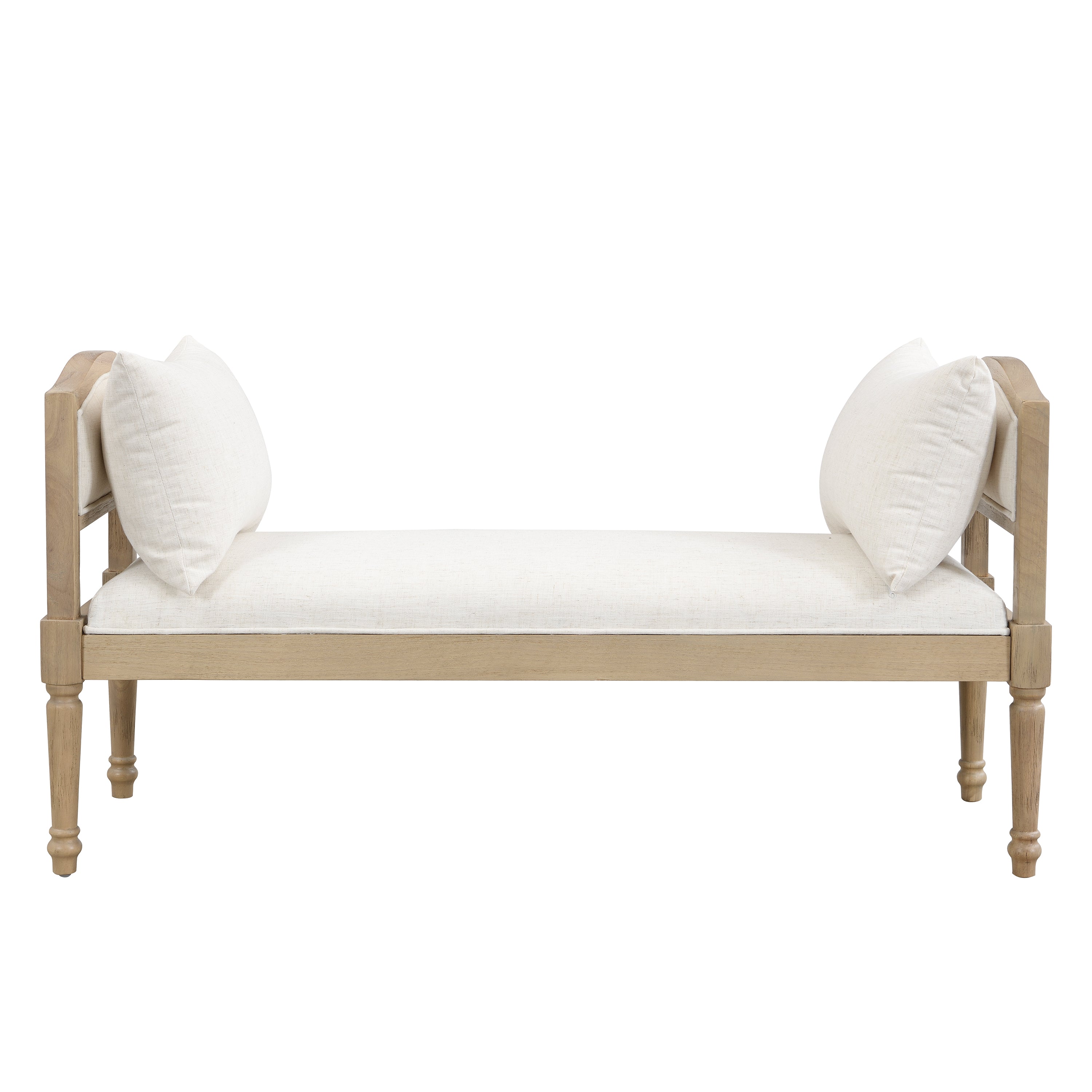 Christopher Knight Home Alma Farmhouse Upholstered Bench with Turned Solid Wood Legs and Side Cushions, Beige