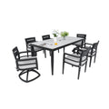 Christopher Knight Home Larry Outdoor 7 Piece Aluminum and Sintered Stone Dining Set with Removable Sunbrella Cushions, White