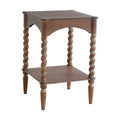 GDFStudio Vaibhav Rustic Square Wooden Side Table with Turned Spiral Legs and Lower Shelf, Brown