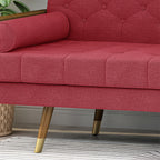 Mid-Century Modern Sofa with Button Tufting & Gold-Tipped Rubberwood Legs ¨C Fabric Upholstered Living Room Couch
