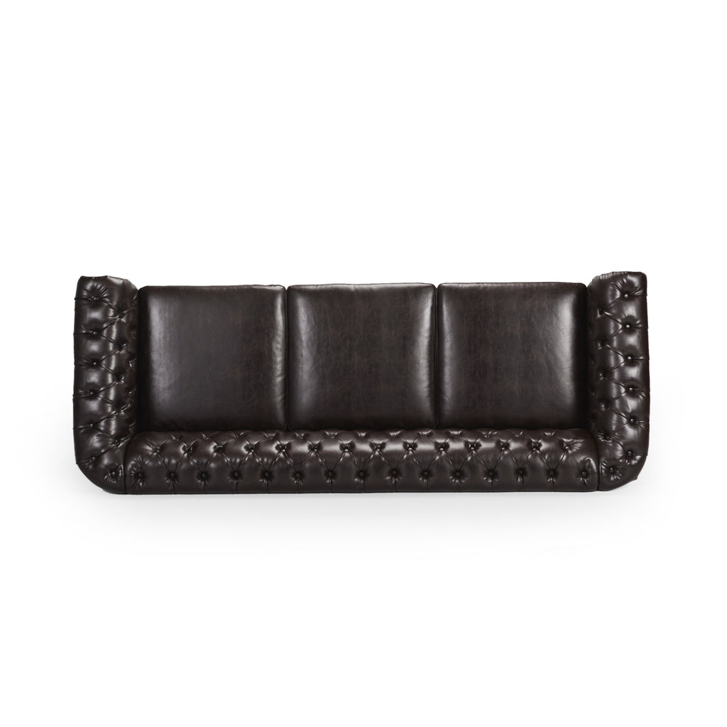 Christopher Knight Home Classic Tufted Chesterfield 3 Seater Sofa with Scrolled Arms & Nailhead Trim