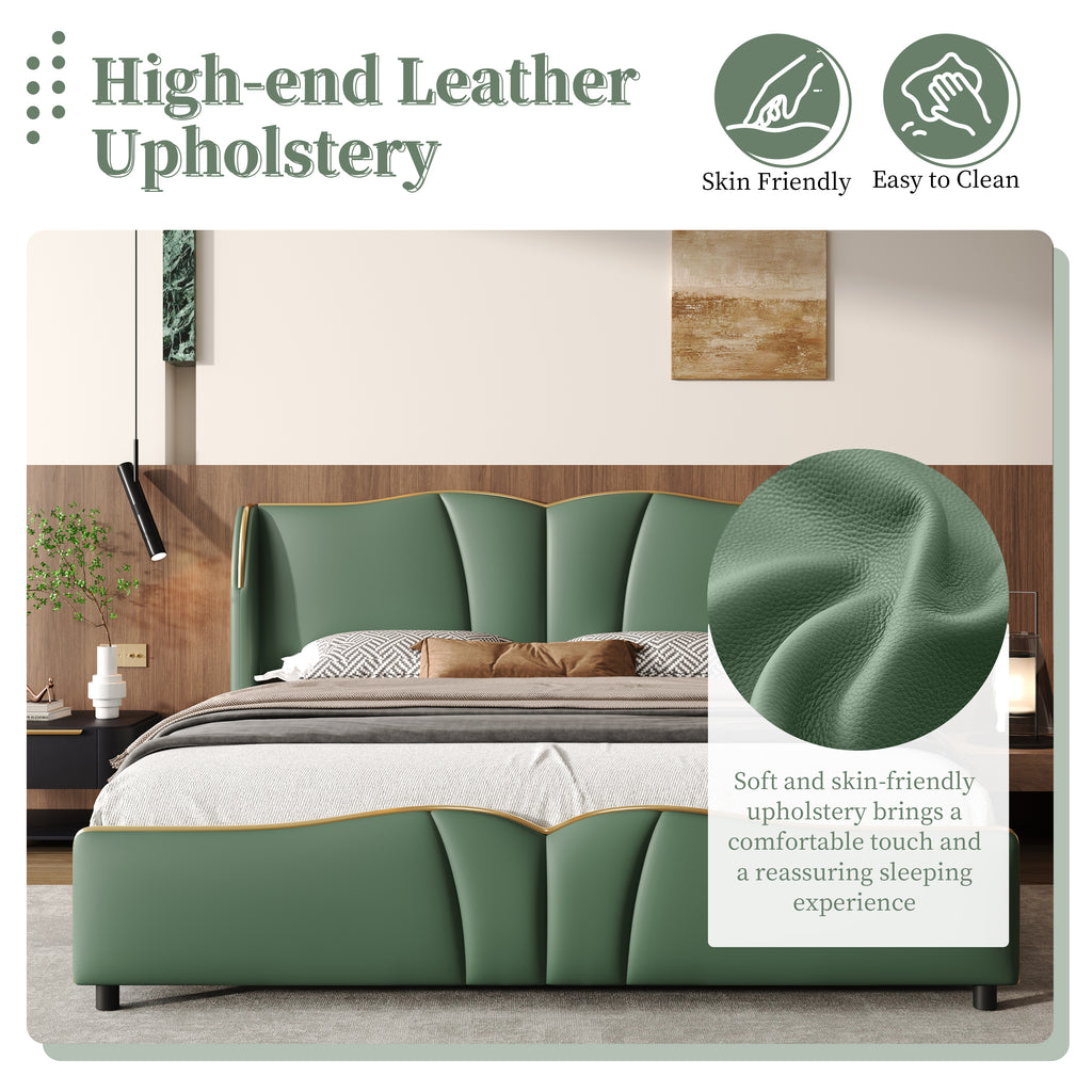 Christopher Knight Home Modern PU Leather Platform Bed with Wave Headboard & Wingback Design
