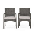 Christopher Knight Home Cordoba Outdoor Wicker Dining Chairs with Cushion (Set of 2), Gray