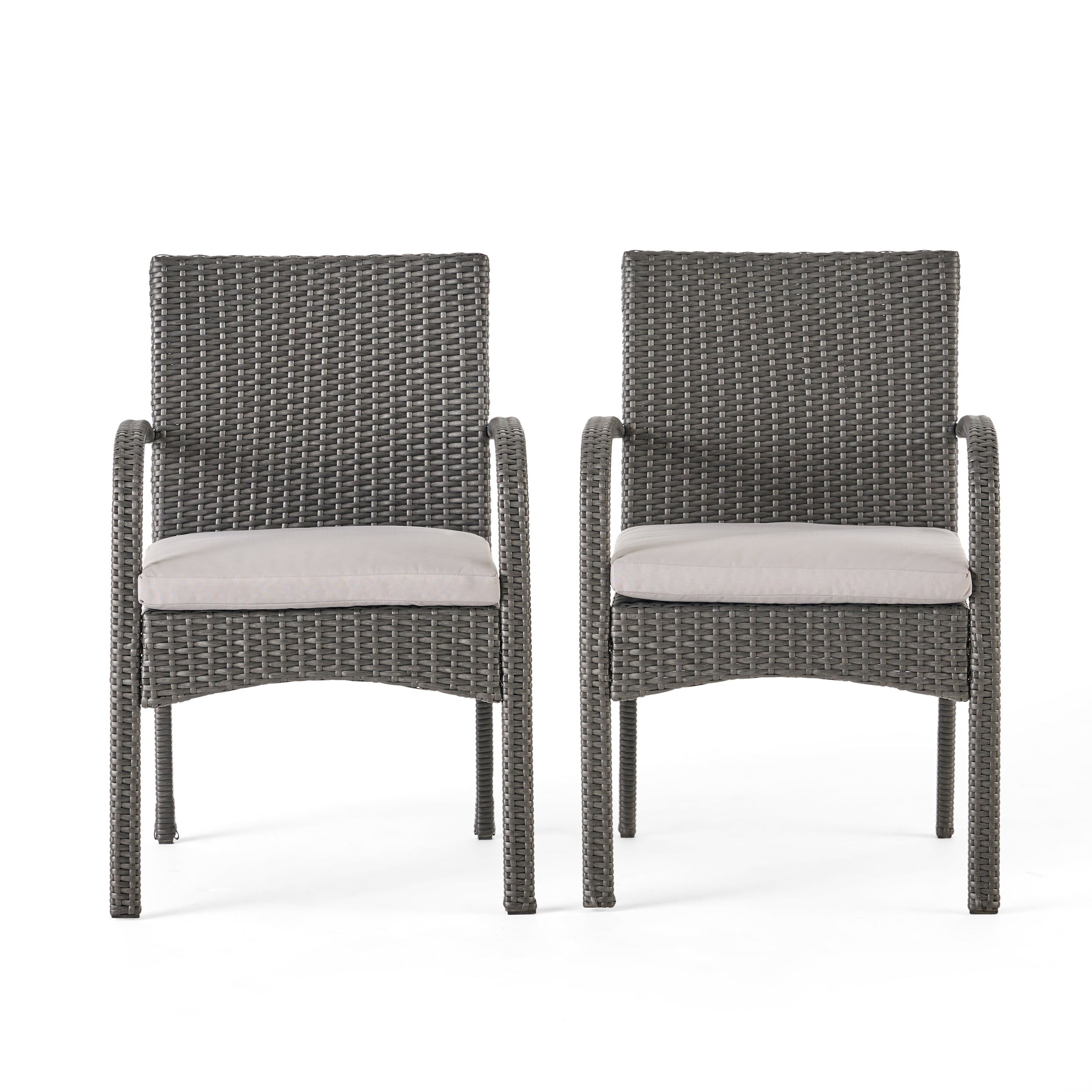 Christopher Knight Home Cordoba Outdoor Wicker Dining Chairs with Cushion (Set of 2), Gray