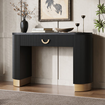 Christopher Knight Home Mirod Modern Ribbed Console Table with Drawer and Column Legs, Black