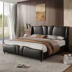 Christopher Knight Home Modern PU Leather Platform Bed with Wave Headboard & Wingback Design