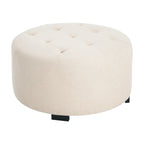 Christopher Knight Home Round Linen Ottoman with Button Tufted Design & Birch Wood Legs ¨C Versatile Footstool and Extra Seating