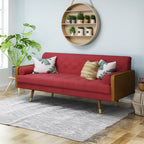 Mid-Century Modern Sofa with Button Tufting & Gold-Tipped Rubberwood Legs ¨C Fabric Upholstered Living Room Couch