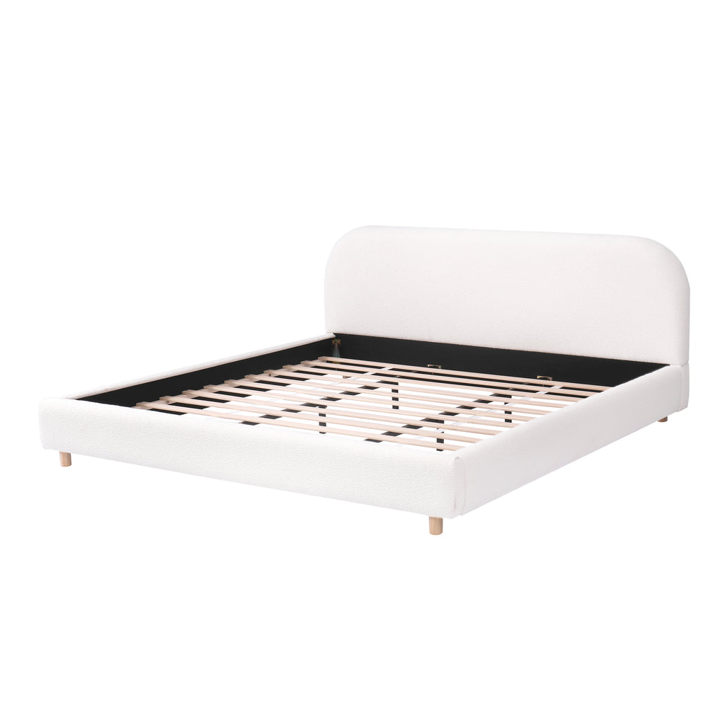 Christopher Knight Home Luxury Boucle Upholstered Queen Bed Frame with Headboard & Wooden Slats