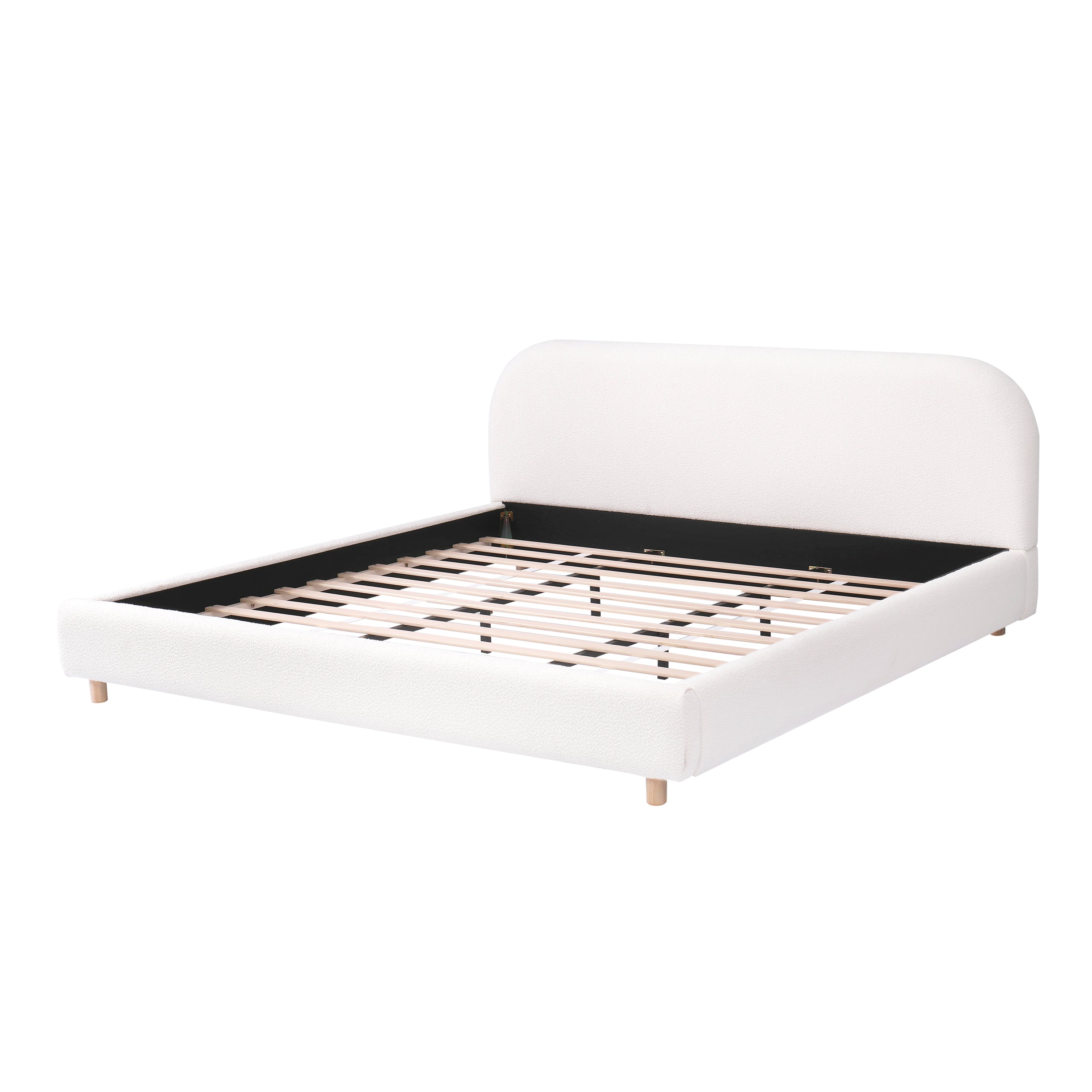 Christopher Knight Home Luxury Boucle Upholstered Queen Bed Frame with Headboard & Wooden Slats