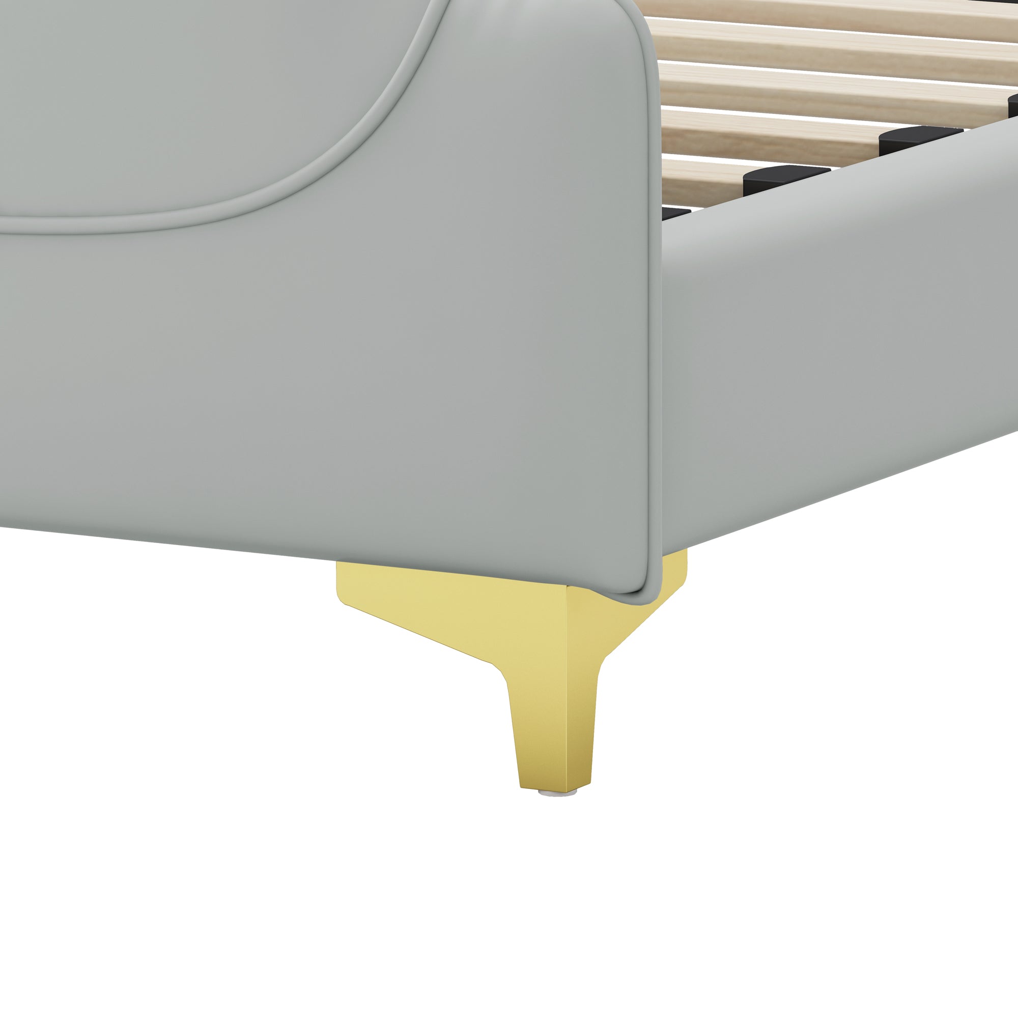 Christopher Knight Home Modern Faux Leather Platform Bed with Gold Metal Accents & Sturdy Wood-Metal Frame