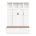 GDFStudio Weston Modern Farmhouse Wood Hall Tree with Entryway Storage Bench, Cabinets and Open Shelves, White