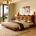 Christopher Knight Home Vintage Wood-Post Faux Leather Platform Bed with Button Headboard & Strong Support Frame