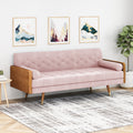 Christopher Knight Home Mid-Century Modern Tufted Fabric Sofa with Gold-Tipped Rubberwood Legs, Blush
