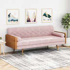 Christopher Knight Home Mid-Century Modern Tufted Fabric Sofa with Gold-Tipped Rubberwood Legs, Blush