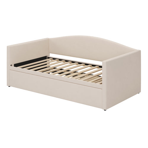 GDFStudio Mary Space-Saving Daybed with Pop-Up Trundle and Velvet Upholstered, Twin Size, Beige