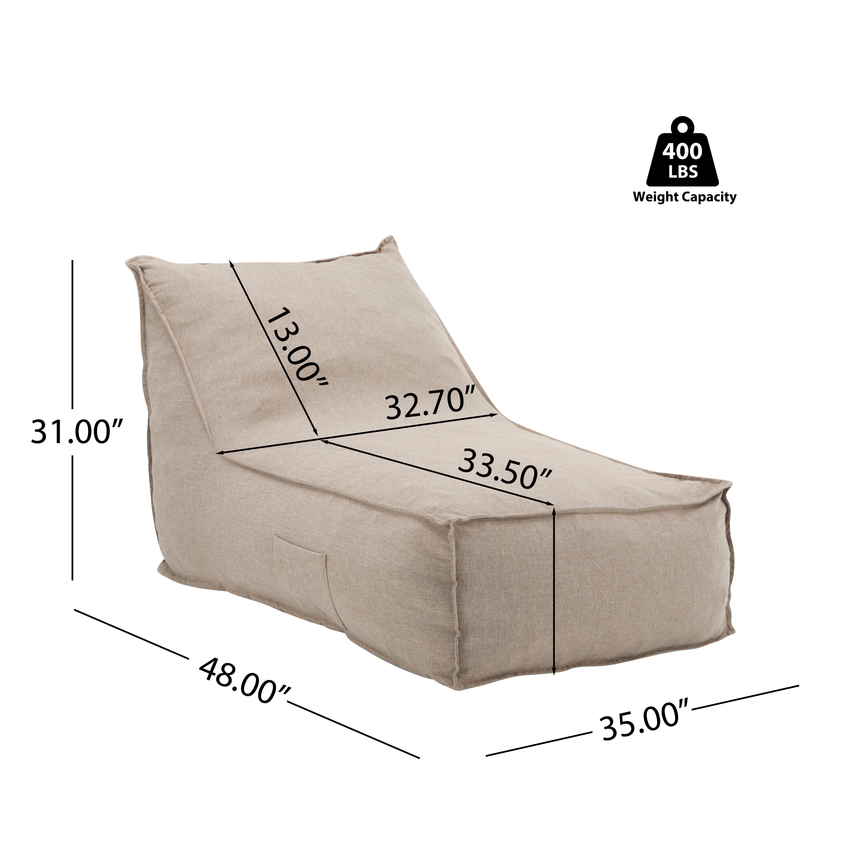 Indoor Outdoor Bean Bag Lounge Chair, Waterproof Reclining Bean Bag Sofa with Shredded Foam, Patio Lounger
