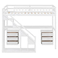 Bunk Bed with Stairs, Desk & LED Lights, Space-Saving Storage Bunk Bed with Drawers for Kids & Teens