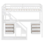 Bunk Bed with Stairs, Desk & LED Lights, Space-Saving Storage Bunk Bed with Drawers for Kids & Teens