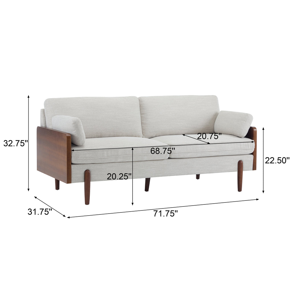 Mid-Century Modern Sofa 71.75" with Wood Sides & Slim Track Arms – Plush Living Room Couch