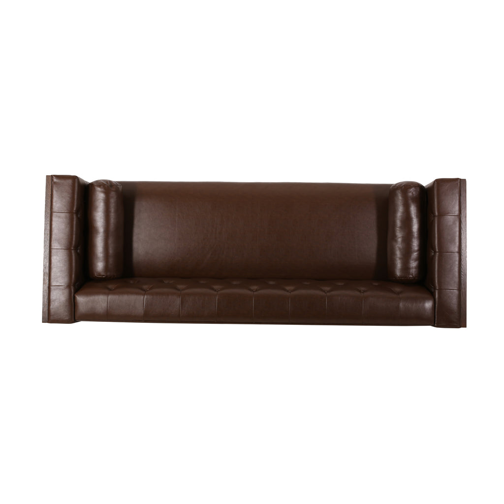 Contemporary Sofa with Diamond Tufting & Wood-Like Accents – Deep Seating Modern Upholstered Couch