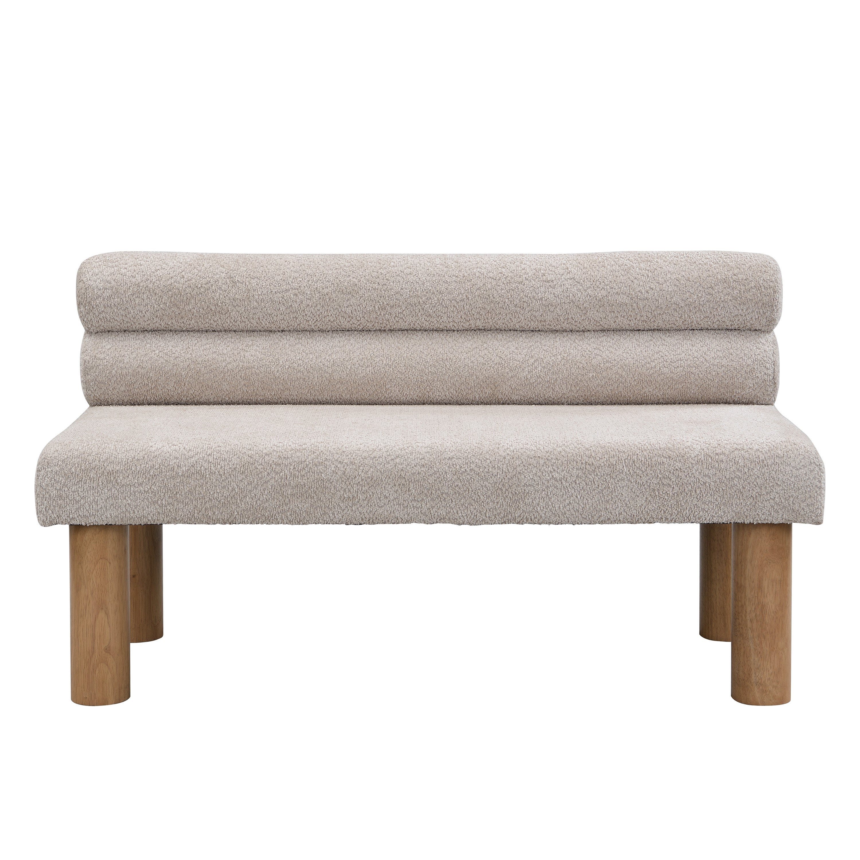Christopher Knight Home Contemporary Rubberwood Upholstered Dining Bench with Backrest, Light Gray/Natural