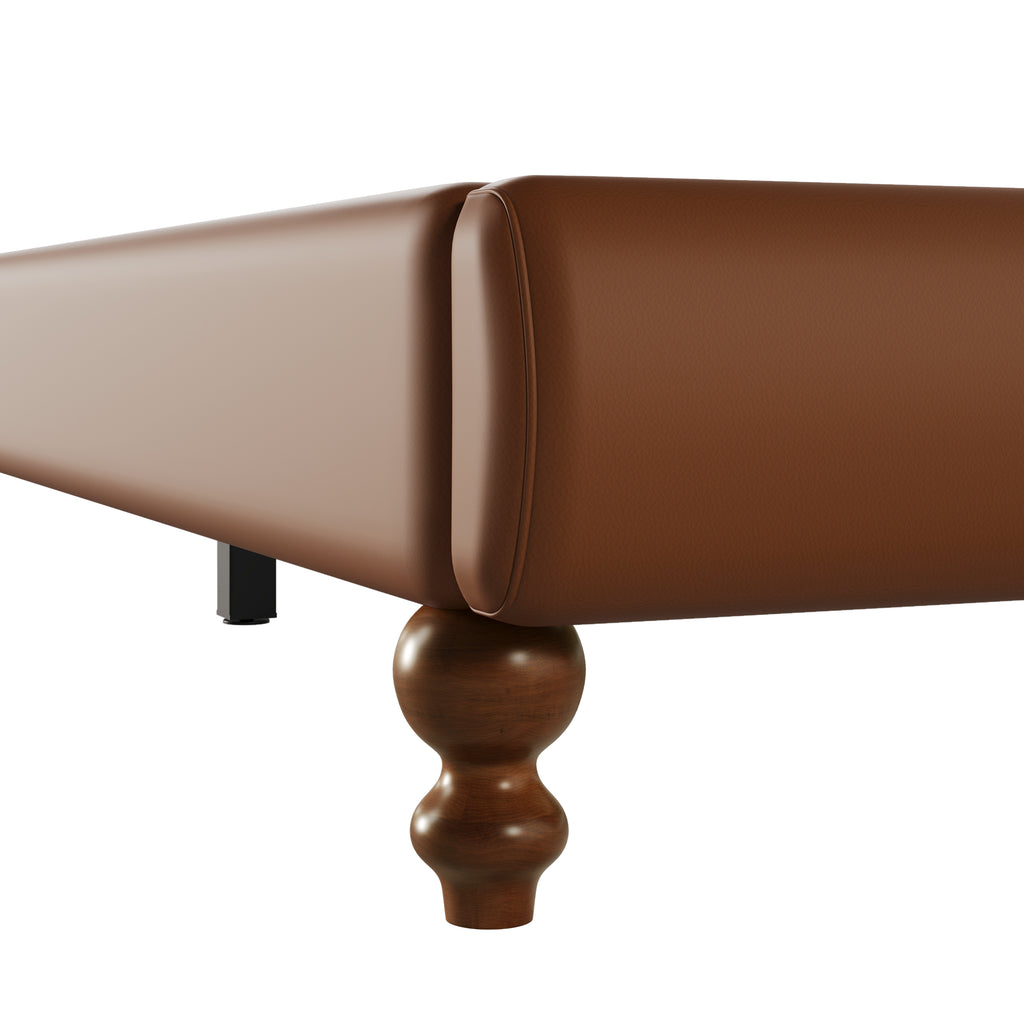 Christopher Knight Home Vintage Wood-Post Faux Leather Platform Bed with Button Headboard & Strong Support Frame