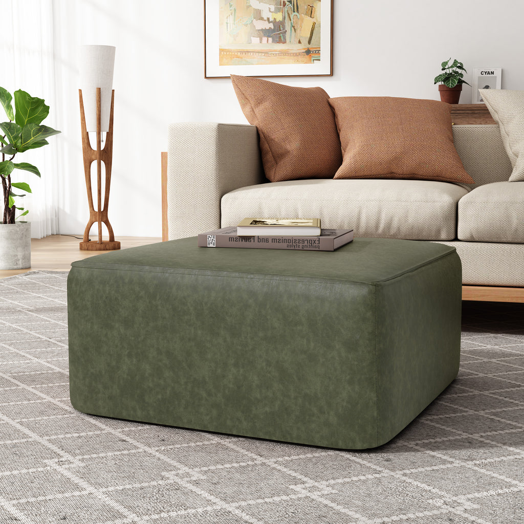 Christopher Knight Home Modern Faux Leather Sectional Ottoman – Modular Square Living Room Footrest