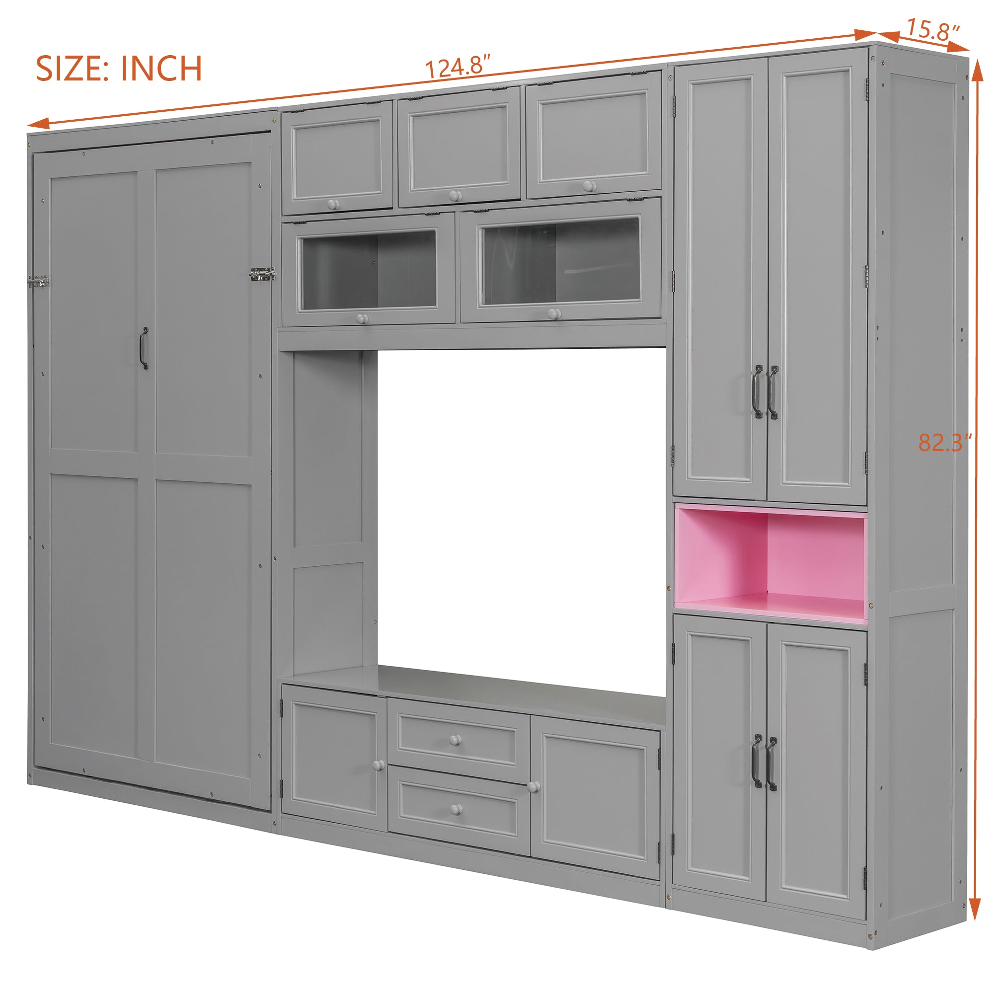 Twin Size Murphy Bed with TV Stand, Storage Drawers & Cabinets, Space-Saving Wall Bed for Small Rooms