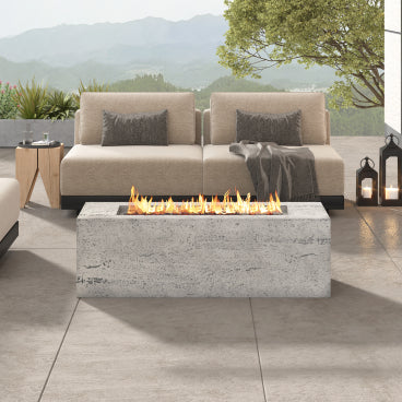 GDFStudio Emily 41.9" Outdoor Rectangular Propane Fire Pit with Stainless Steel Burner, Beige