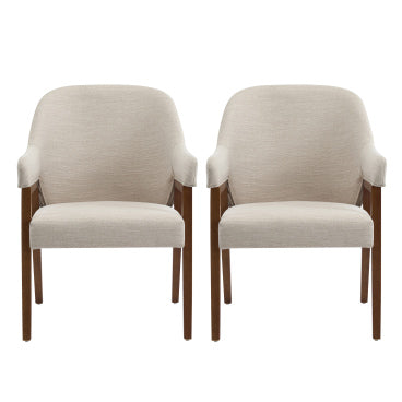 Christopher Knight Home Kyungsoo Modern Rubberwood Upholstered Dining Chairs with Armrests, Beige, Set of 2