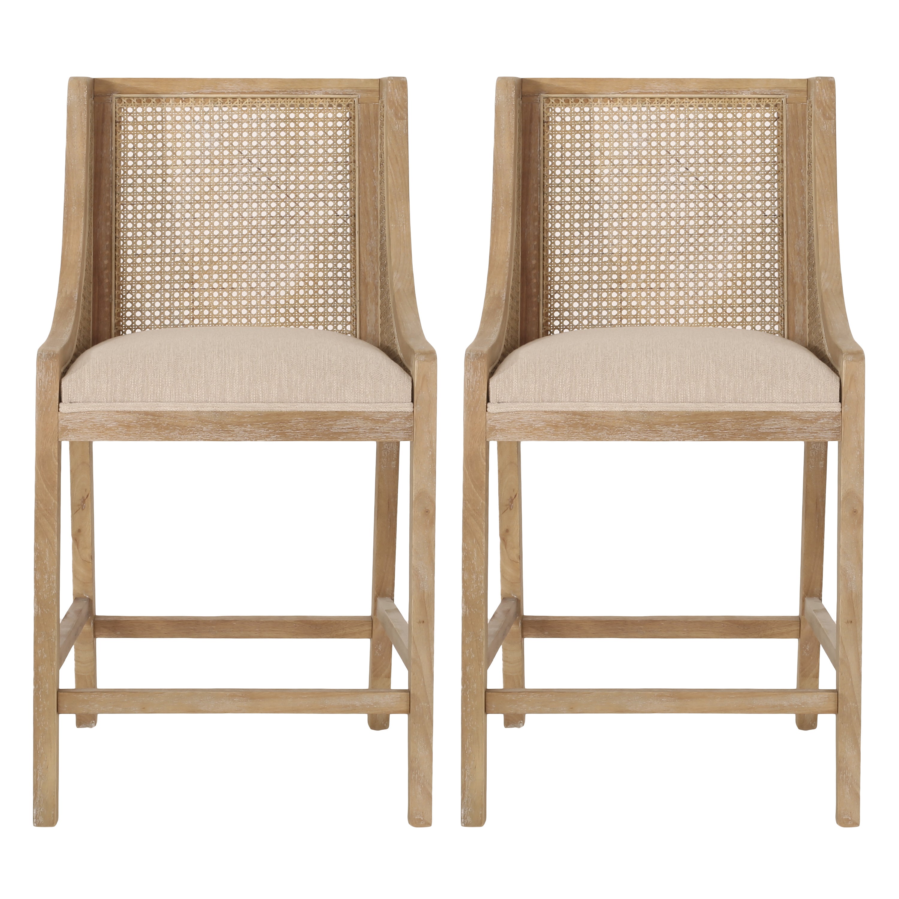 Christopher Knight Home Deville Upholstered 25.75 inch Wood and Cane Counter Stools (Set of 2), Beige