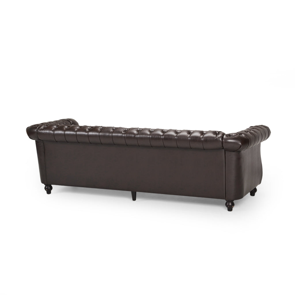 Christopher Knight Home Classic Tufted Chesterfield 3 Seater Sofa with Scrolled Arms & Nailhead Trim