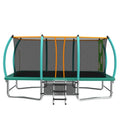 GDFStudio Bruce Outdoor/Indoor Steel Ladder Rectangle Trampoline with Enclosure, Green/10 FT X 16 FT