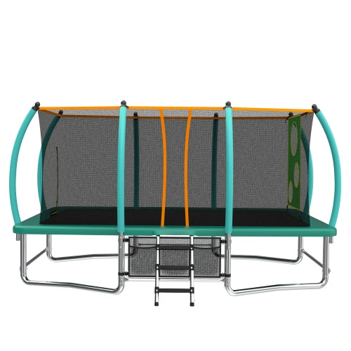 GDFStudio Bruce Outdoor/Indoor Steel Ladder Rectangle Trampoline with Enclosure, Green/10 FT X 16 FT